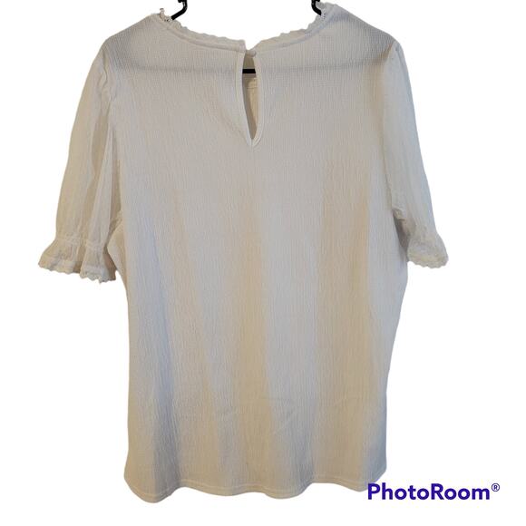 Flower & Feather Women's 2XL White Lace Blouse Top Boho Short Sleeve - Picture 7 of 8